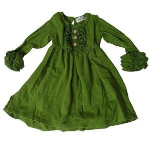 Marie Nicole Green Ruffled Long Sleeve Dress Girls Size 3 Years